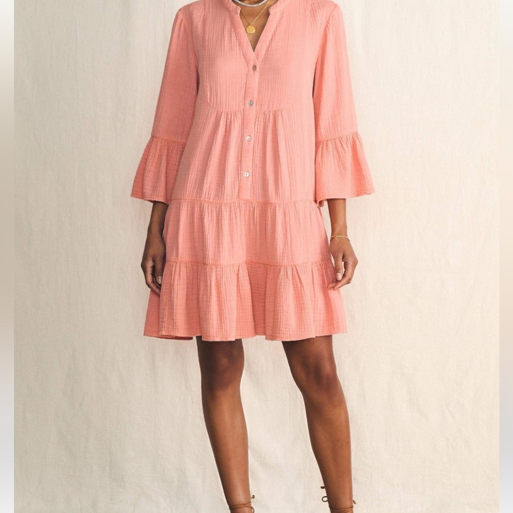 NWT Faherty Kasey Organic Cotton Tiered Dress in coral size small - Picture 3 of 7